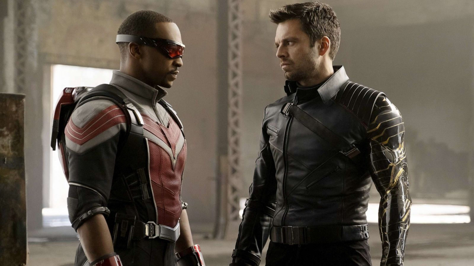 PHOTO: Anthony Mackie appears as Sam Wilson/Falcon and Sebastian Stan portrays Bucky/ Winter Soldier in "The Falcon and the Winter Soldier" Disney+ series.