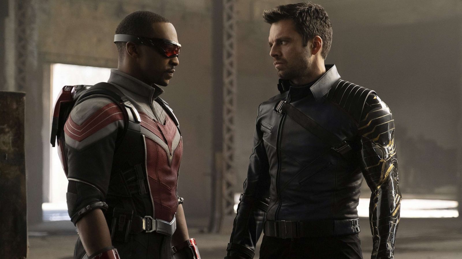 PHOTO: Anthony Mackie and Sebastian Stan star in the Marvel Studios series, "The Falcon and the Winter Soldier," debuting on Disney+ on March 19, 2021.