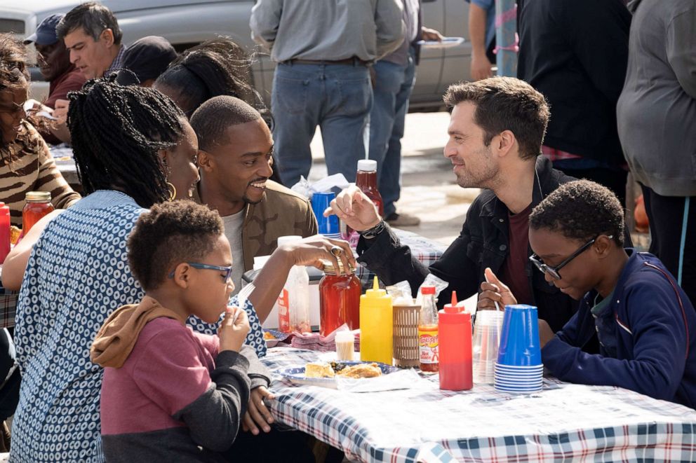 PHOTO: Adepero Oduye, Anthony Mackie and Sebastian Stan appear in Marvel Studios' "The Falcon and the Winter Soldier," on Disney+.