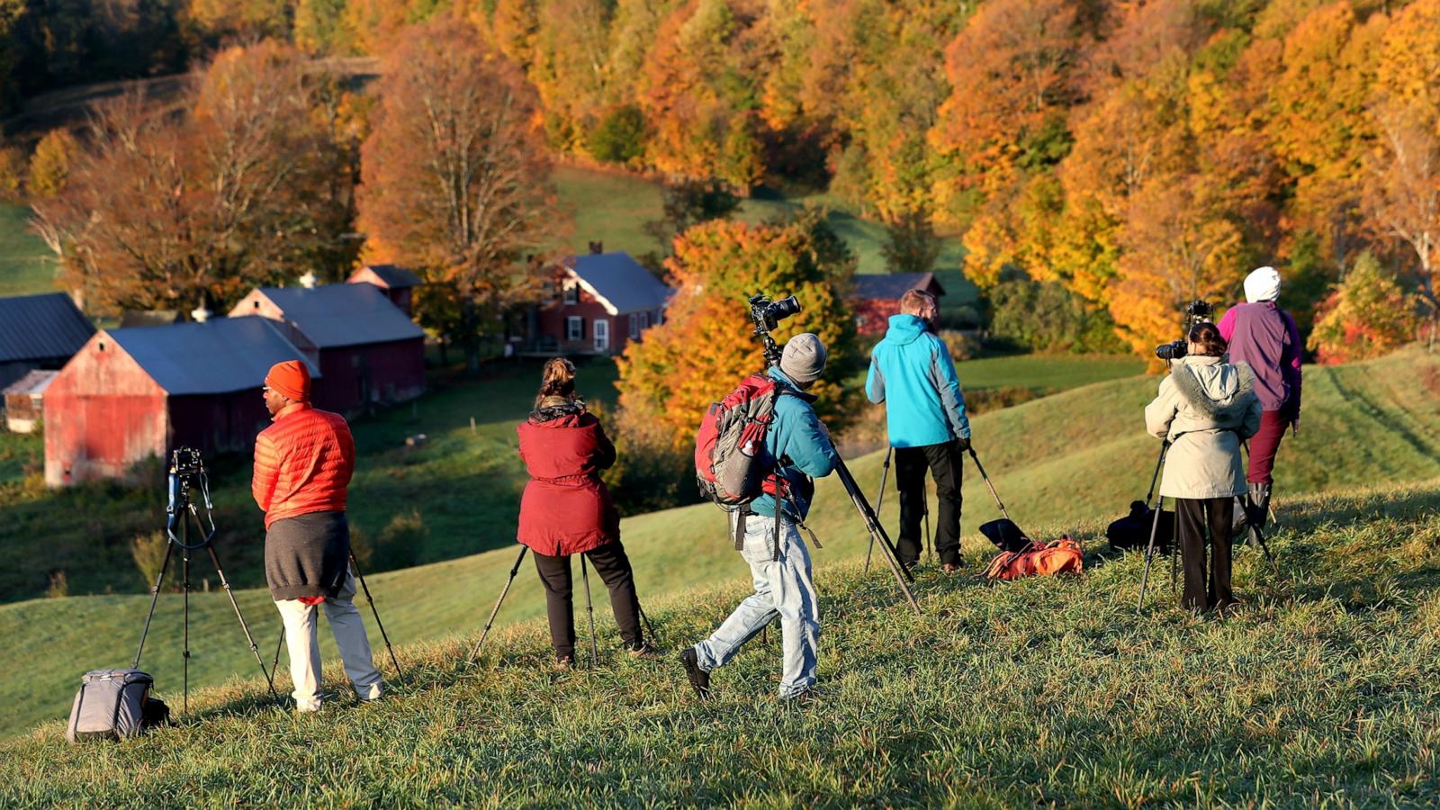 PHOTO: Photographers set up on a hill at Jenne Farm in Reading, VT on Oct. 12, 2017.