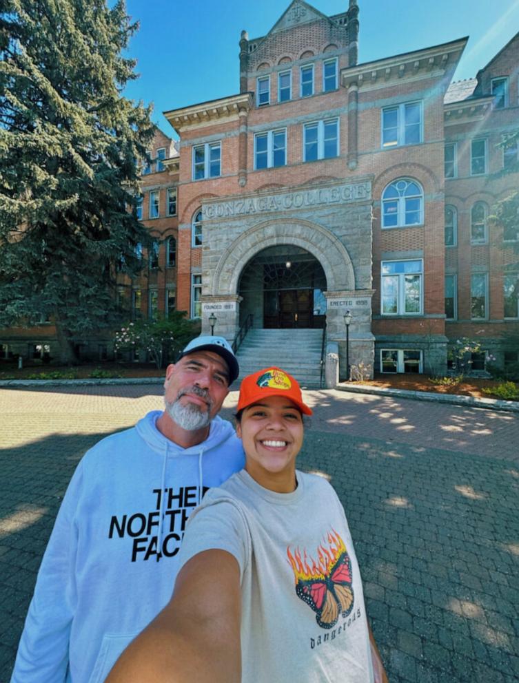 PHOTO: Fallon Thompson with her father Scott Thompson on the campus of Gonzaga University in Spokane, Wash., where Fallon Thompson is a student-athlete.