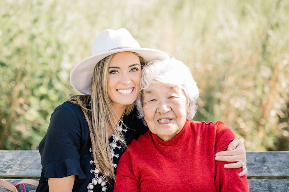 PHOTO: On March 25, Keiko Neutz of Louisville, Kentucky was hospitalized with COVID-19. The 87-year-old was under isolation, so Lacy Taylor, one of her 28 grandchildren, arranged it so Keiko would be surrounded by loved ones.