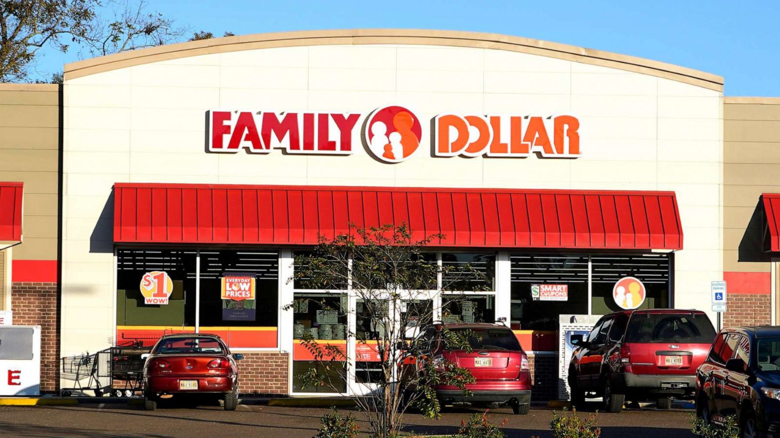 PHOTO: The Family Dollar logo is centered above one of its variety stores in Canton, Miss., on Nov. 12, 2020.