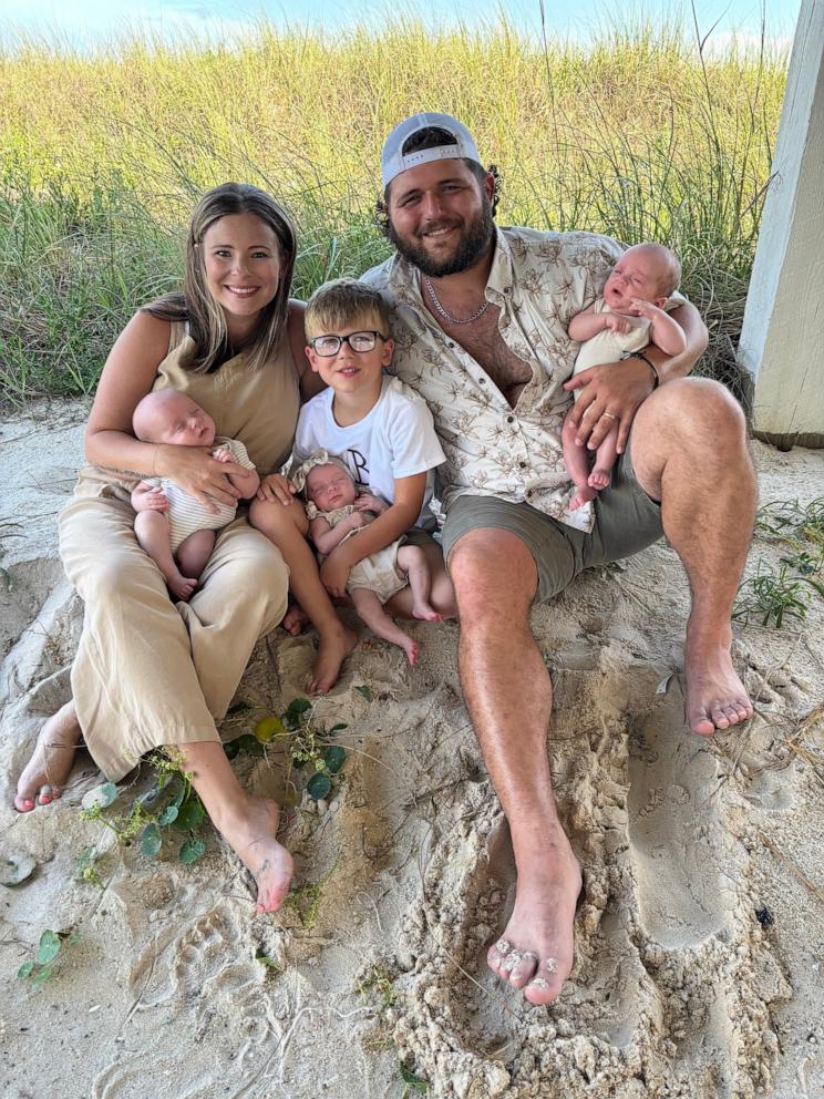 PHOTO: Marisa and Dusty Crawford are parents to son Baker and their triplets Bronc, Birdie and Barnett.