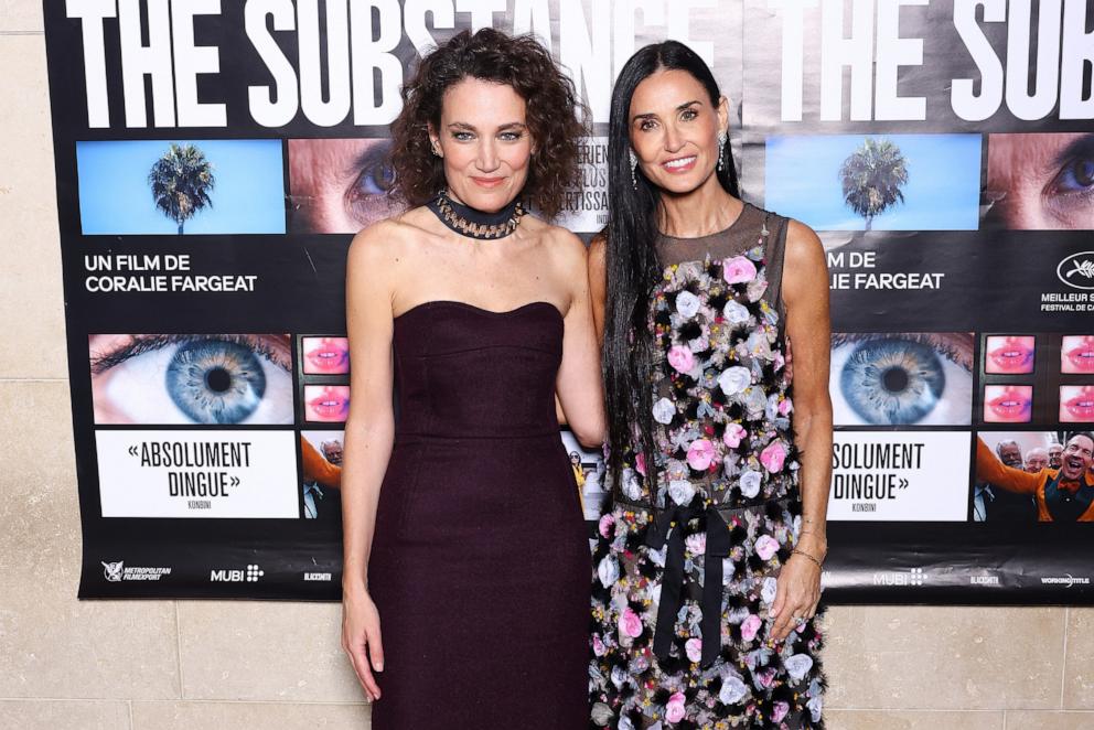 PHOTO: Director Coralie Fargeat and Demi Moore attend the "The Substance" Premiere at Cinematheque Francaise on November 05, 2024 in Paris, France.