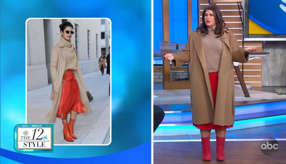 PHOTO: A model wears an outfit similar to Priyanka Chopra (in left photo) for a segment on GMA with fashion blogger Katie Sturino on celebrity-inspired fashion for sizes 12+.