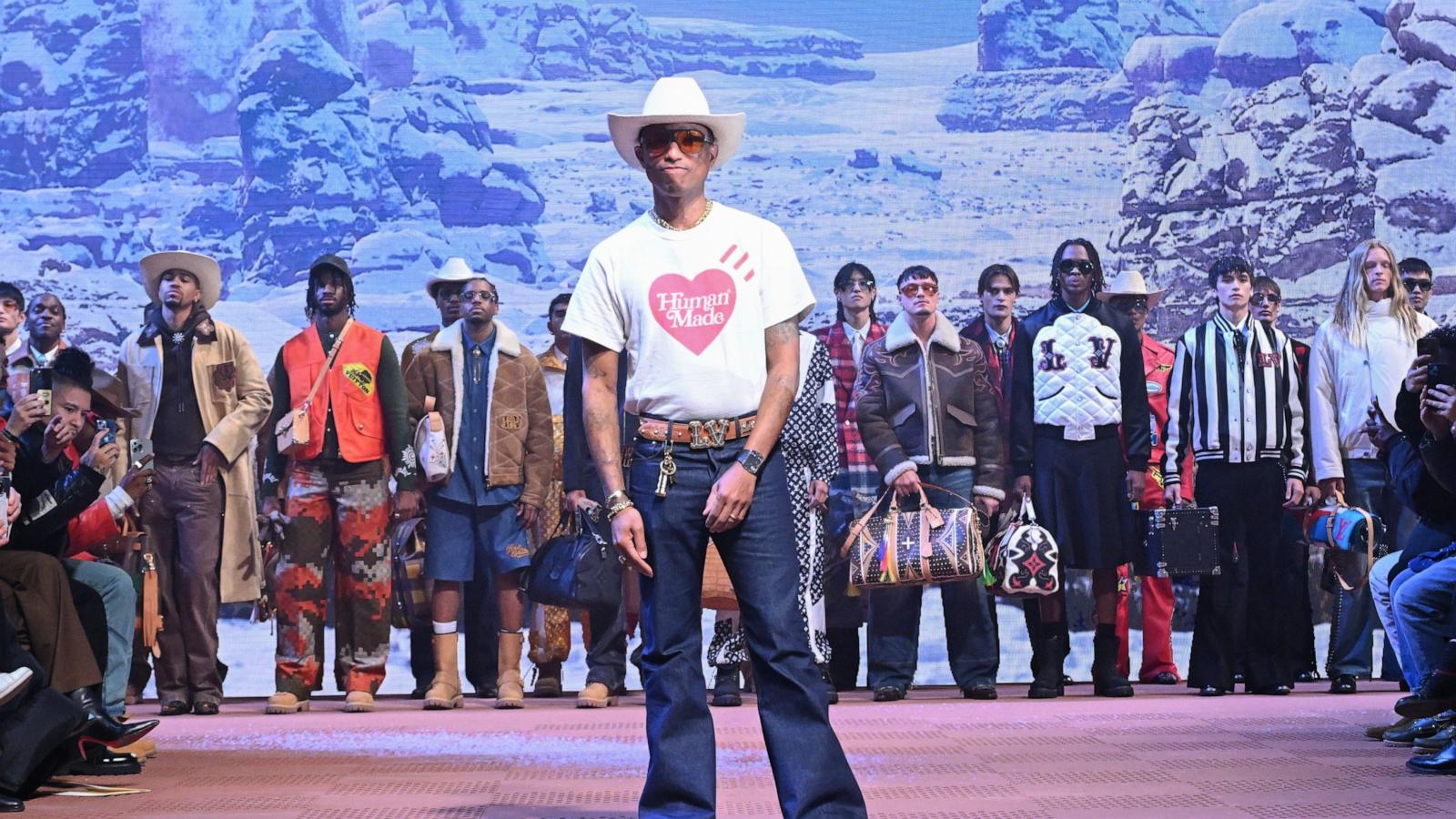 PHOTO: Pharrell Williams walks the runway during the Louis Vuitton Menswear Fall/Winter 2024-2025 show as part of Paris Fashion Week on Jan. 16, 2024 in Paris.