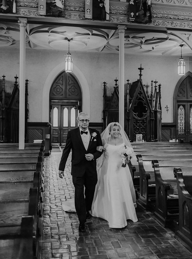 PHOTO: Ron Lestock walked his daughter Nancy Krieger down the aisle at her wedding at St. Patrick Catholic Church in Cleveland, Ohio, last month.
