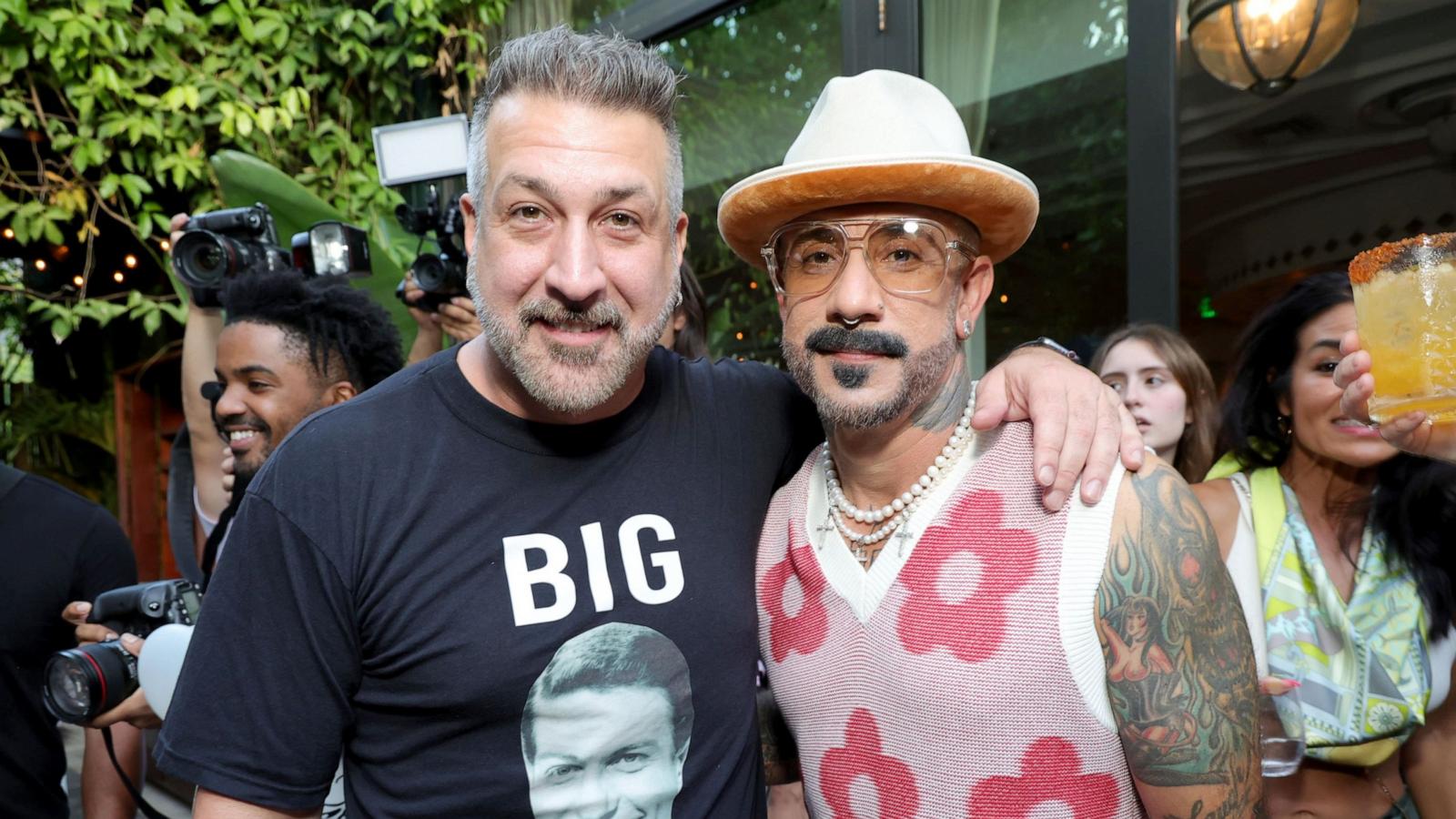 PHOTO: Joey Fatone and AJ McLean attend the We The Best Foundation Golf Classic VIP Reception at The Swan on July 19, 2023 in Miami, Fla.