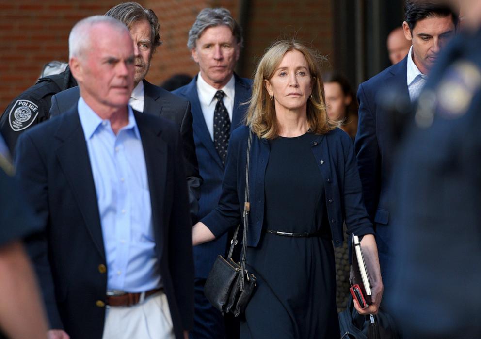 PHOTO: Felicity Huffman, who was sentenced to 14 days in prison for the college admission scam, leaves Moakley Federal Courthouse on September 13, 2019.