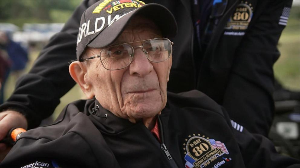 PHOTO: World War II veteran Felix Maurizio is turning 100 in February 2025. Maurizio served in the U.S. Navy and returned to Normandy for the 80th anniversary of D-Day in June 2024.