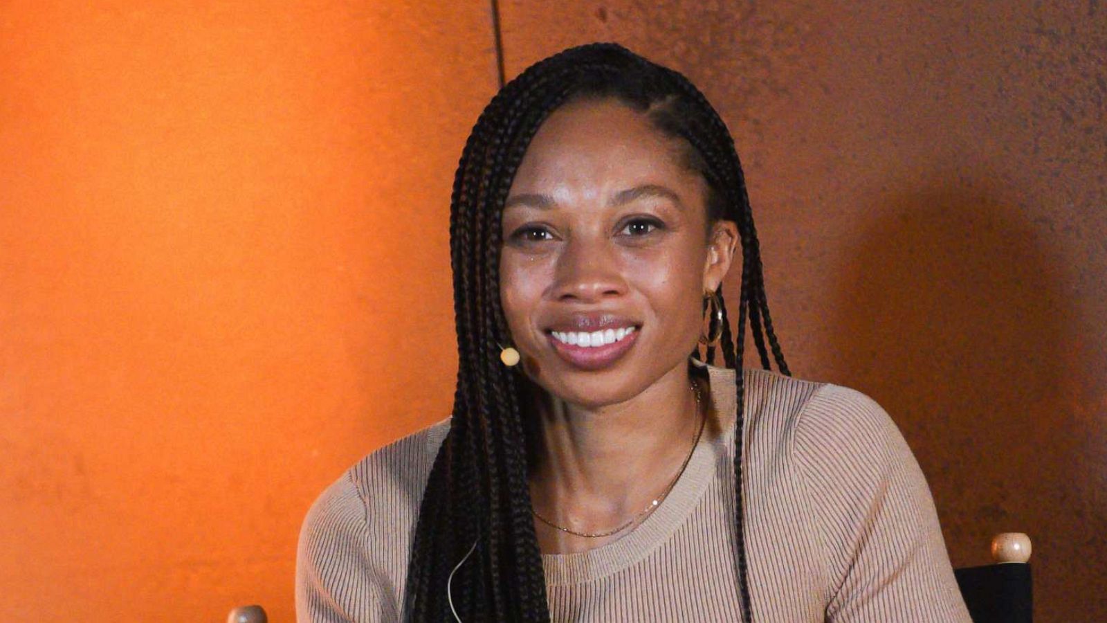 PHOTO: Allyson Felix speaks at Margot, Jan. 26, 2022 in Culver City, Calif.