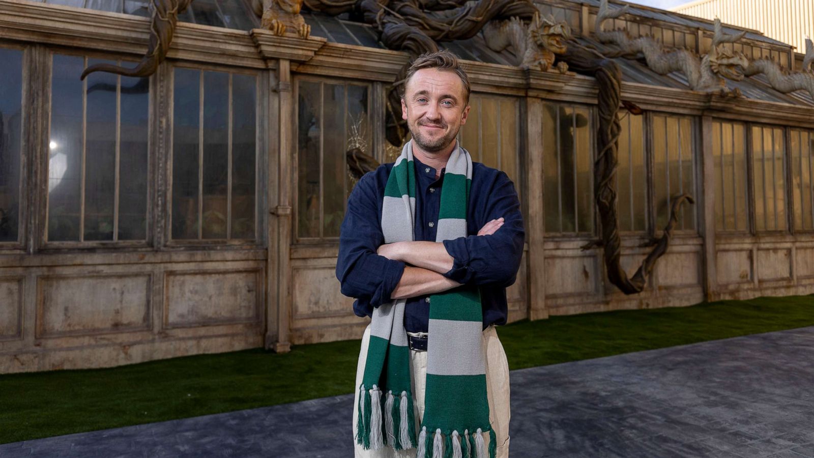 PHOTO: Tom Felton unveils the new Professor Sprout's Greenhouse feature at Warner Bros. Studio Tour London, June 21, 2022, in Watford, England.