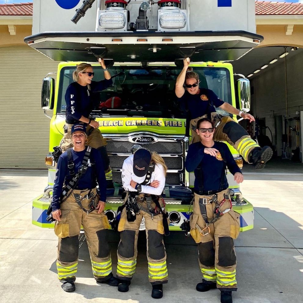 PHOTO: Krystyna Krakowski, Kelsey Krzywada , Julie Dudley, Captain Monica Marzullo and Sandi Ladewski pose in a photo as the first all-female fire crew in Palm Beach Gardens Fire Rescue's 57-year history.