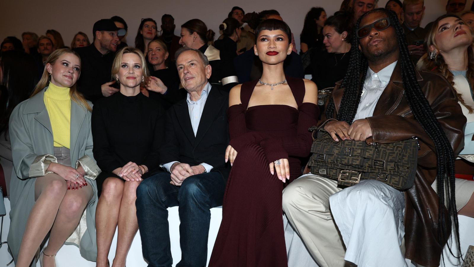 PHOTO: (L-R) Ava Elizabeth Phillippe, Reese Witherspoon, Michael Burke, Zendaya and Law Roach attend the Fendi Women's Haute-Couture Spring/Summer 2024 show at the Palais Brongniart, Jan. 25, 2024, in Paris.