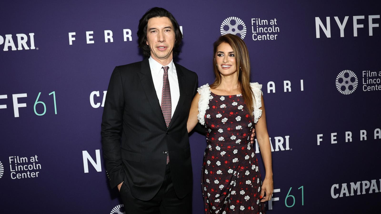 PHOTO: Adam Driver and Penélope Cruz attend the red carpet for "Ferrari" during 61st New York Film Festival at Lincoln Center, Oct. 13, 2023, in New York.