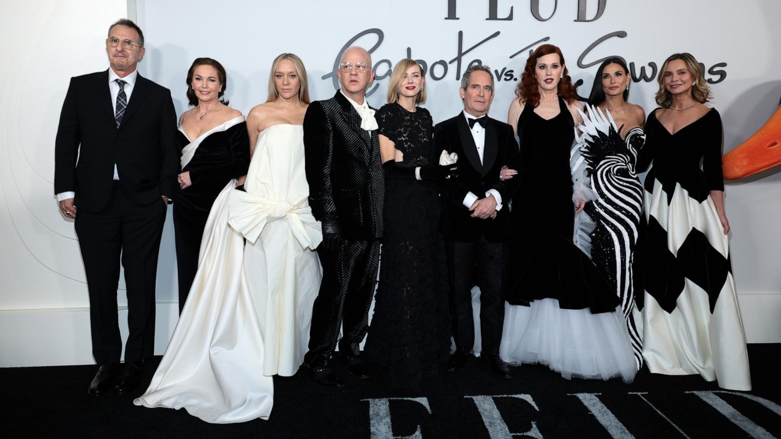 PHOTO: (L-R) Diane Lane, Chloe Sevigny, Naomi Watts, Tom Hollander, Molly Ringwald, Demi Moore, and Calista Flockhart attend FX's "Feud: Capote VS. The Swans" New York Premiere at Museum of Modern Art, Jan. 23, 2024, in New York.