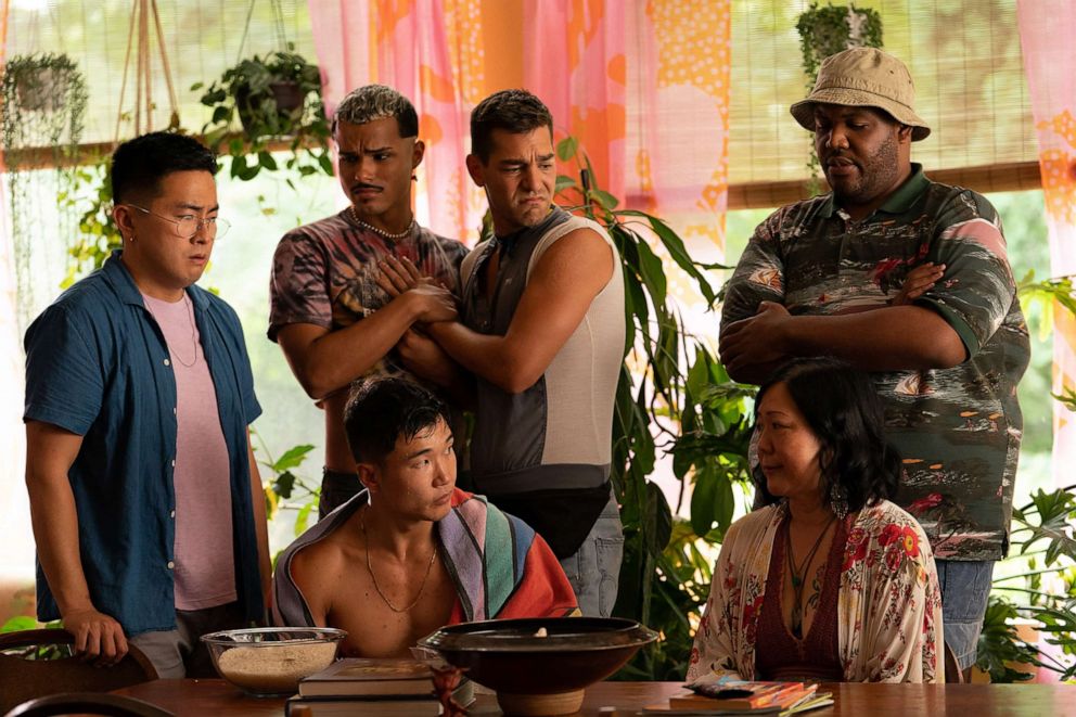 PHOTO: Bowen Yang, Tomas Matos, Joel Kim Booster, Matt Rogers, Margaret Cho and Torian Miller star in the film "Fire Island."