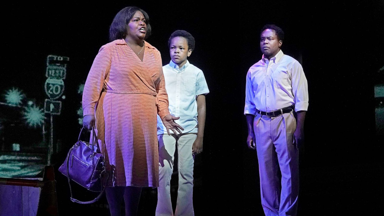 PHOTO: This Sept. 17, 2021 image from left, Latonia Moore as Billie, Walter Russell III as Char'es-Baby and Will Liverman as Charles during a rehearsal for Terence Blanchard's "Fire Shut Up in My Bones," opening the Metropolitan Opera season on Sept. 27.