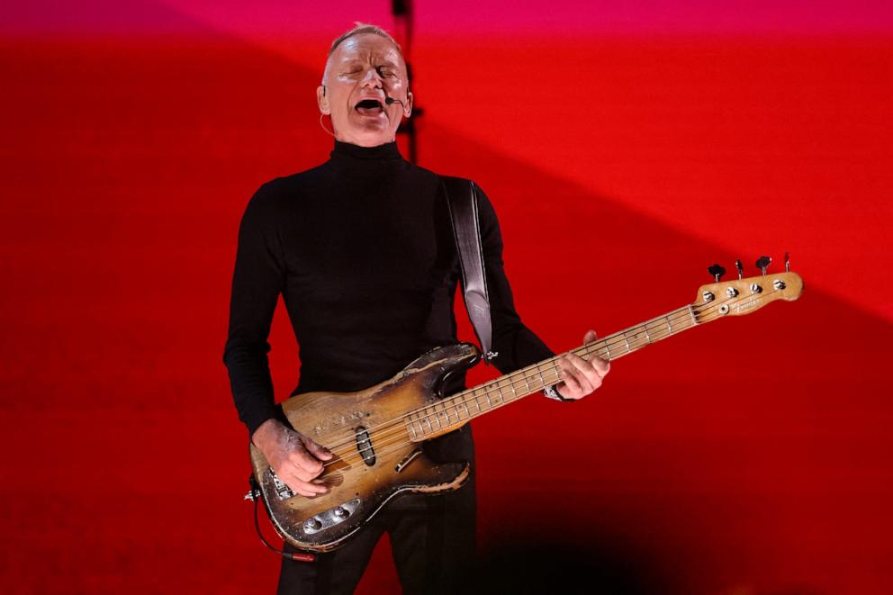 PHOTO: Sting performs during the FireAid benefit concert for Los Angeles wildfire relief efforts in Inglewood, California, Jan. 30, 2025. 