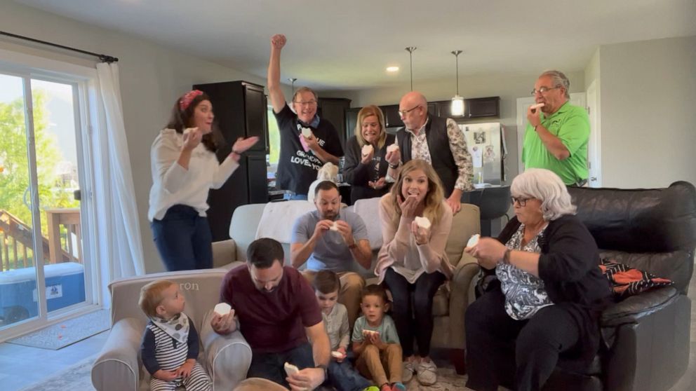 PHOTO: Carolyn and Andrew Clark held a gender reveal party last September and found out they were expecting a girl alongside their family.
