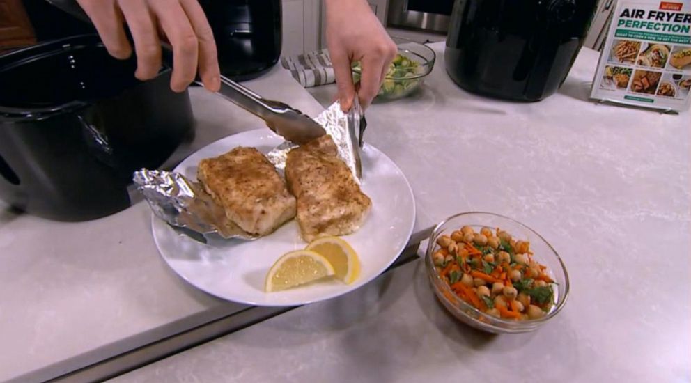 PHOTO: Moroccan spiced halibut with chickpea salad.

