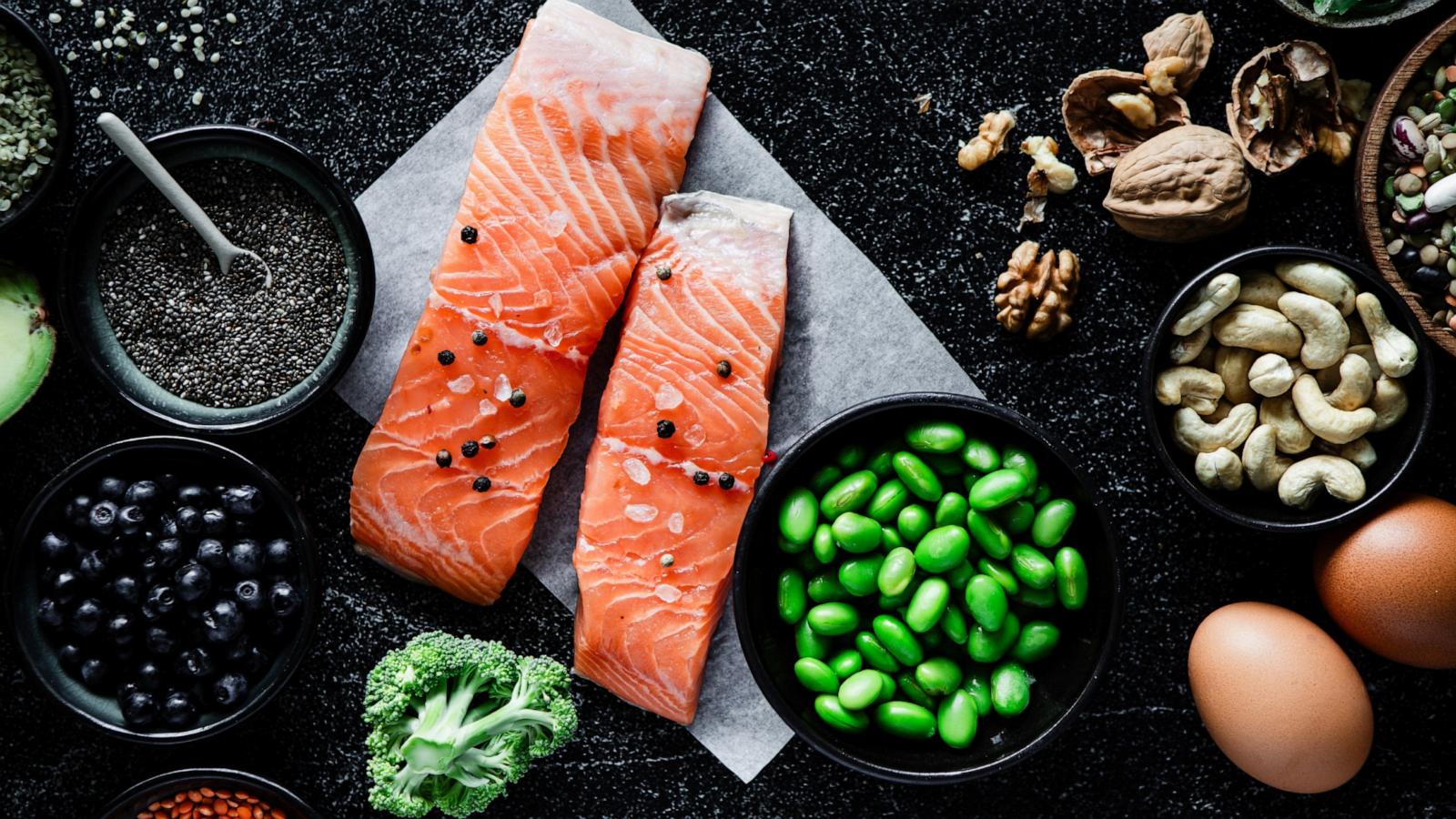 PHOTO: Stock photo of fish, vegetables and grains.