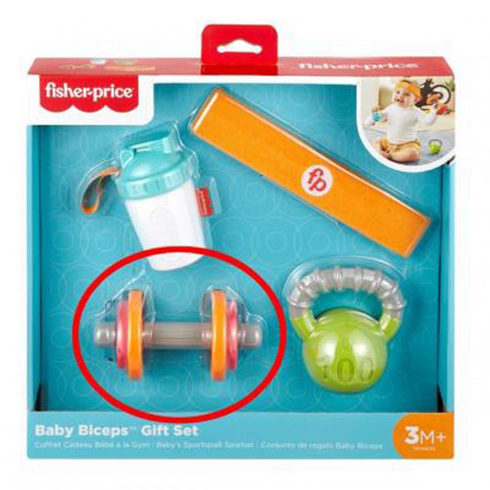 PHOTO: Fisher-Price is recalling over 366,000 dumbbell toys that were sold as part of the brand’s Baby Biceps Gift Set.