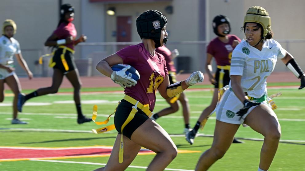 PHOTO: In this Sept. 19, 2023 file photo, a flag football game is shown at Wilson in Long Beach, Calif.