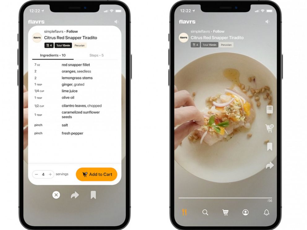 Photo : L'application flavrs est la première application qui permet aux utilisateurs d'acheter instantanément des ingrédients de recettes directement sur la plateforme.