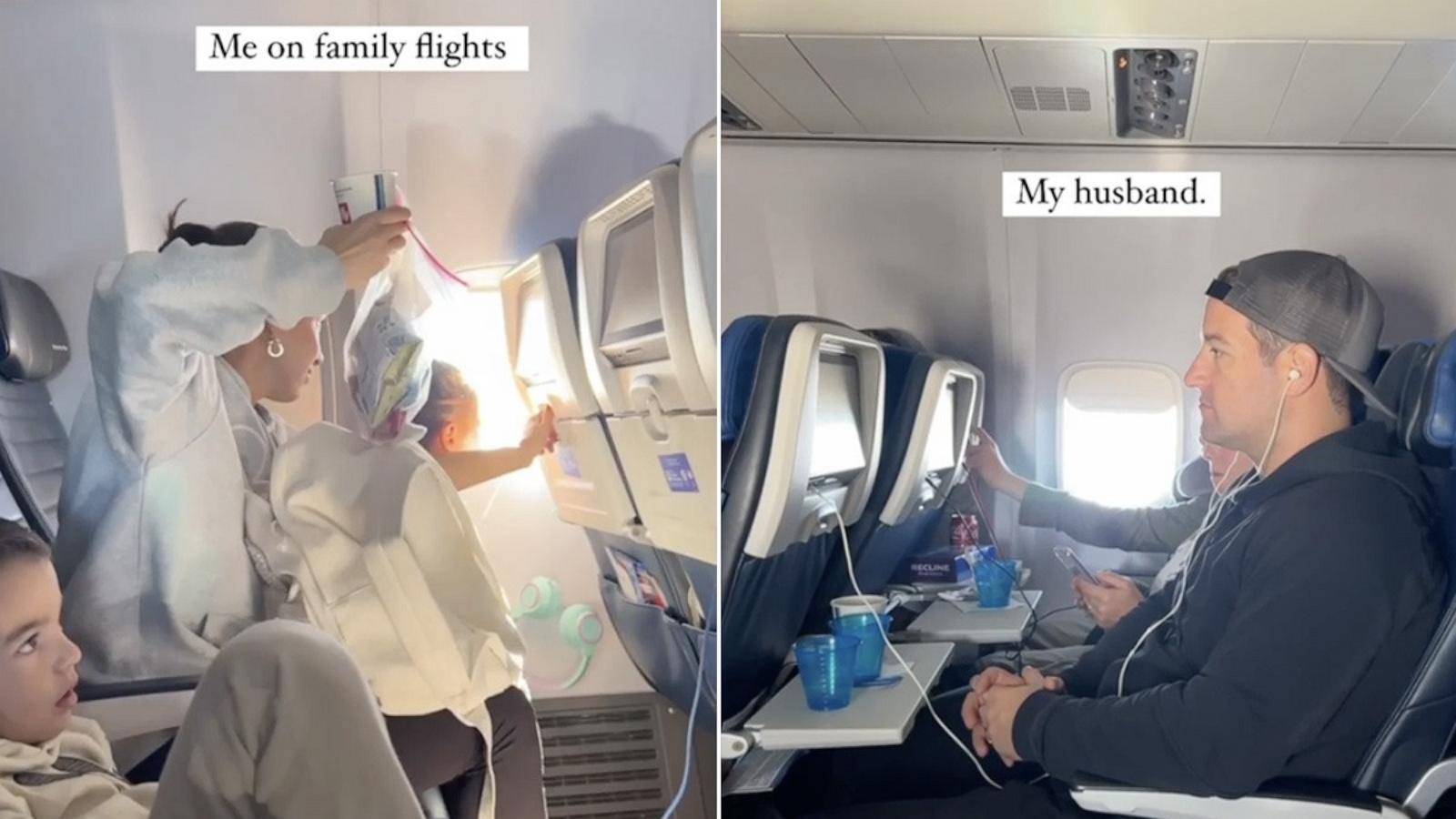 PHOTO: On plane flights, Maria Roberts sits together with her kids – a 3-year-old and a 5-year-old – while her husband, Lou Roberts, sits across from them.