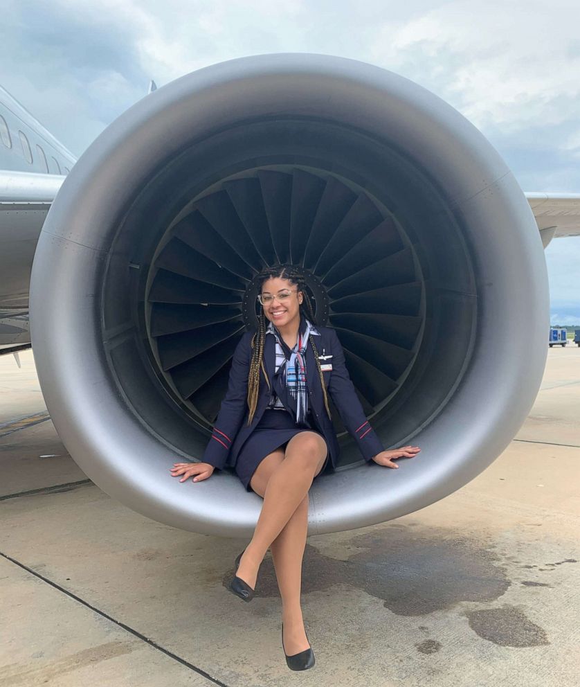 PHOTO: American Airlines flight attendant, Breaunna Ross, 29, poses on a plane's engine.