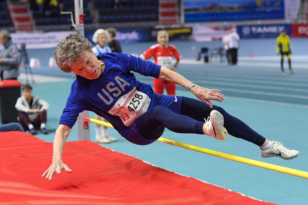 PHOTO: Flo Filion Meiler, 84, recently won gold in pole vault, pentathlon, high jump and hurdles at the indoor World Masters Athletics Championships.