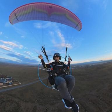 PHOTO: Jacob Hutzler, an air traffic controller, enjoys flying in a powered paraglider to his work site at Colorado's Pueblo Memorial Airport.