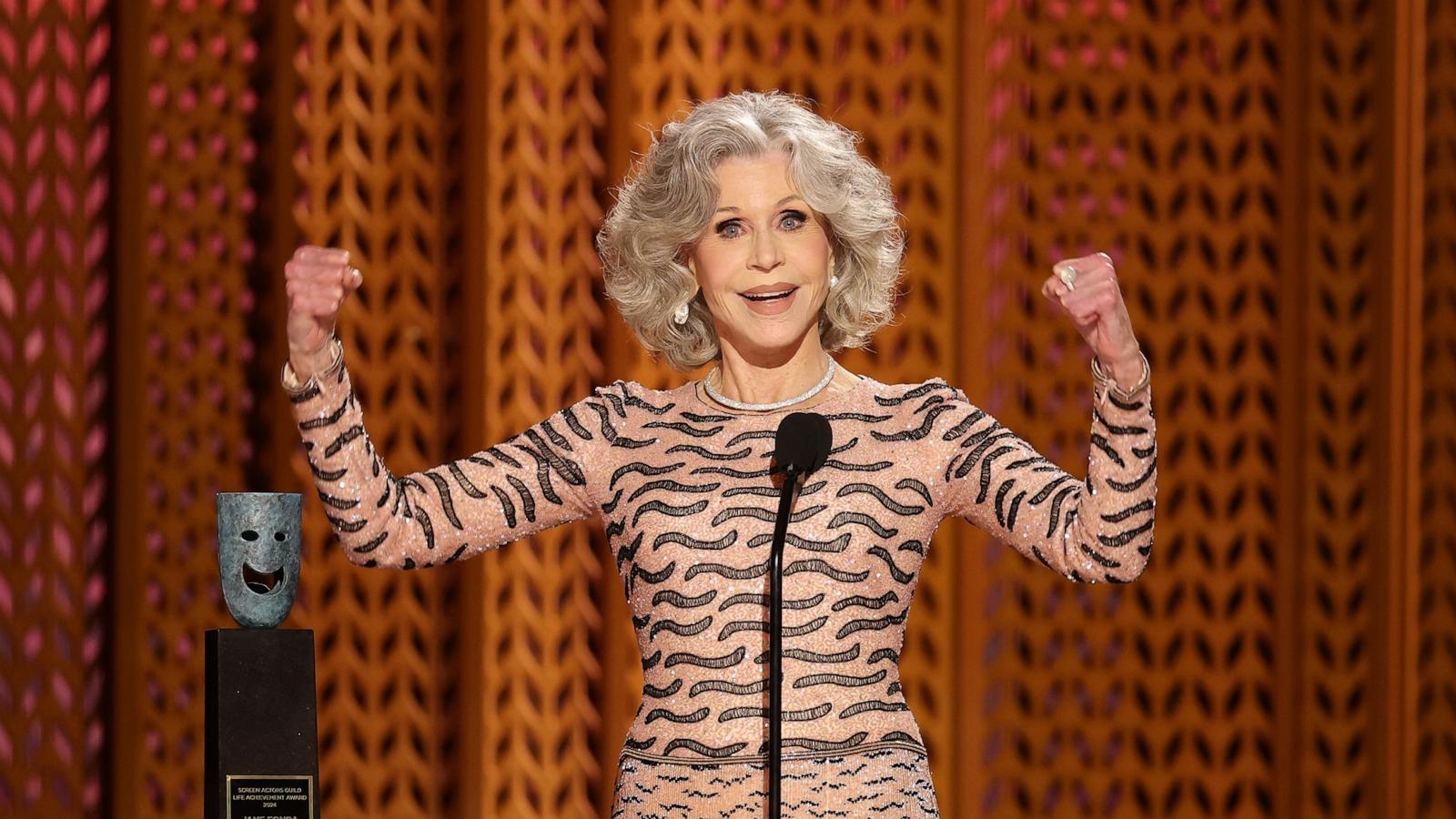 PHOTO: Honoree Jane Fonda accepts the SAG Life Achievement Award onstage during the 31st Annual Screen Actors Guild Awards at Shrine Auditorium and Expo Hall on Feb. 23, 2025 in Los Angeles.