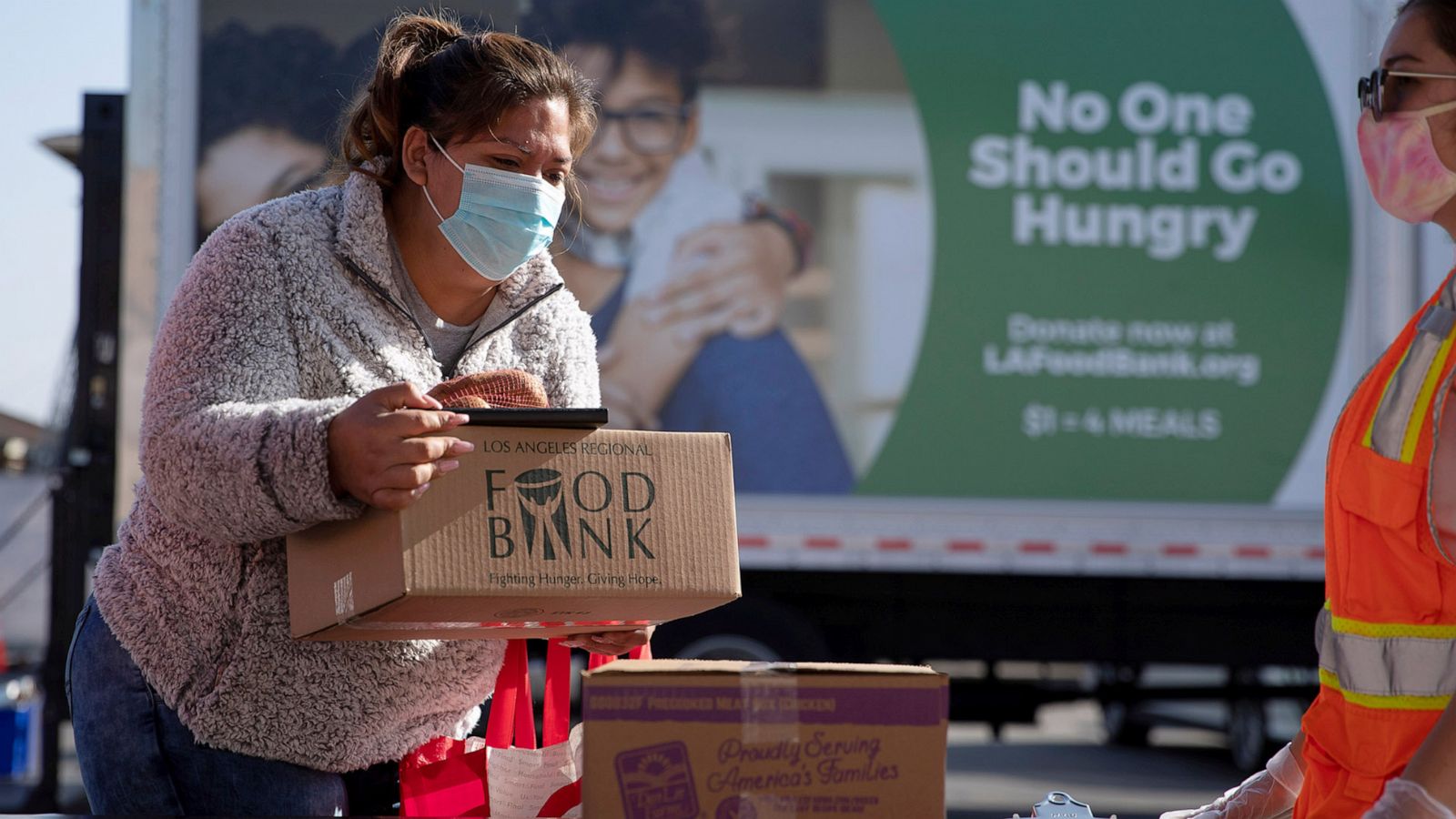 PHOTO:The Los Angeles Regional Food Bank distributes food outside a church in Los Angeles, Nov. 19. 2020.