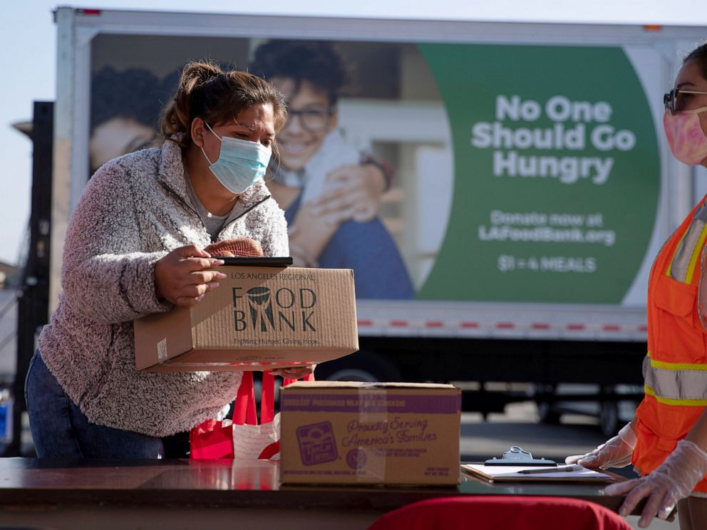 PHOTO:The Los Angeles Regional Food Bank distributes food outside a church in Los Angeles, Nov. 19. 2020.