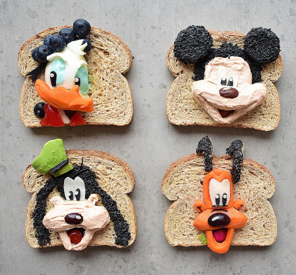 PHOTO: Donald, Goofy, Mickey and Pluto inspired Laleh Mohmedi's fun take on a healthier lunch with fruit, veggies and hummus.