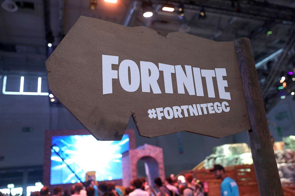 PHOTO: A sign advertises the 'Fortnite' computer game at the Gamescom gaming industry event in Cologne, Germany, Aug. 21, 2018.