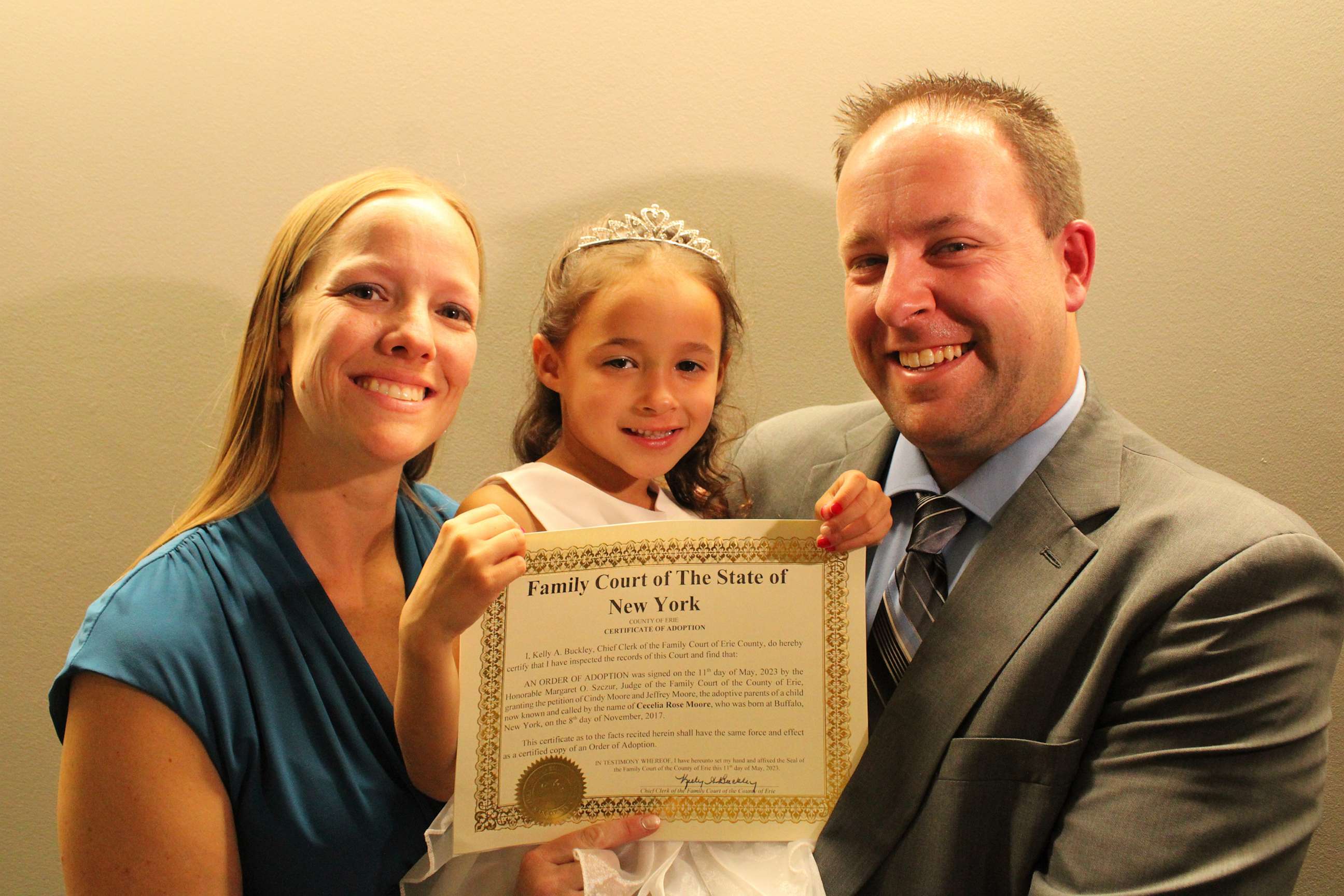 PHOTO: Cindy and Jeff Moore officially adopted five-year-old Cece on May 11, 2023.