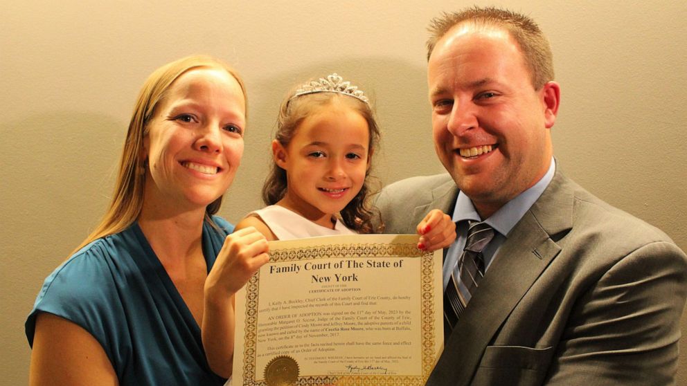 PHOTO: Cindy and Jeff Moore officially adopted five-year-old Cece on May 11, 2023.