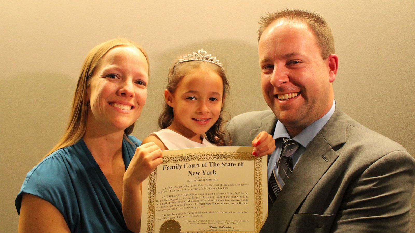 PHOTO: Cindy and Jeff Moore officially adopted five-year-old Cece on May 11, 2023.