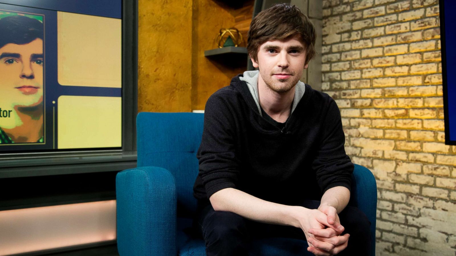 PHOTO: Freddie Highmore appears on "Popcorn with Peter Travers" at ABC News studios, Feb. 19, 2019, in New York City.