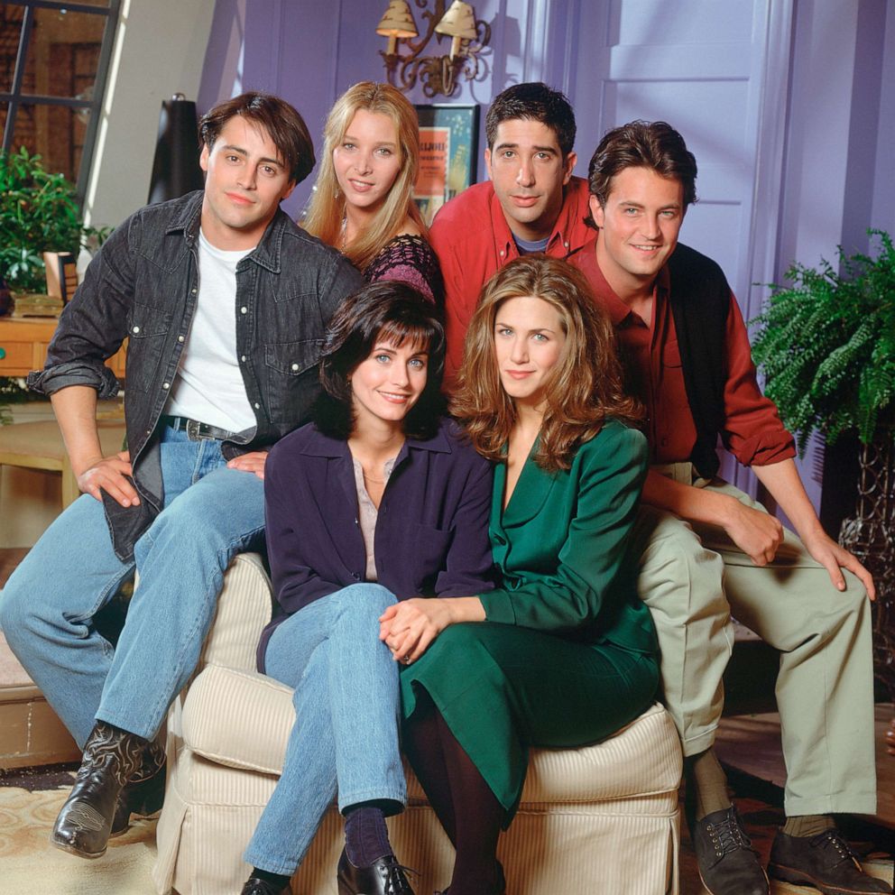 PHOTO: The cast of "Friends," clockwise from bottom left, Courteney Cox Arquette as Monica, Matt LeBlanc as Joey, Lisa Kudrow as Phoebe, David Schwimmer as Ross, Matthew Perry as Chandler, Jennifer Aniston as Rachel.