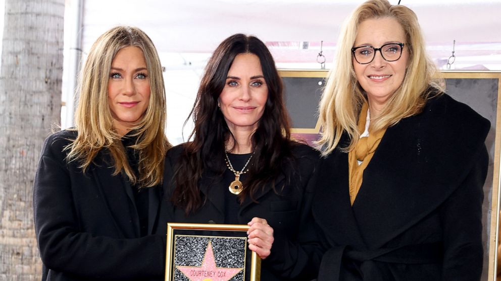 PHOTO: Jennifer Aniston, Courteney Cox and Lisa Kudrow attend the Hollywood Walk of Fame Star Ceremony for Courteney Cox on Feb. 27, 2023 in Hollywood, Calif.