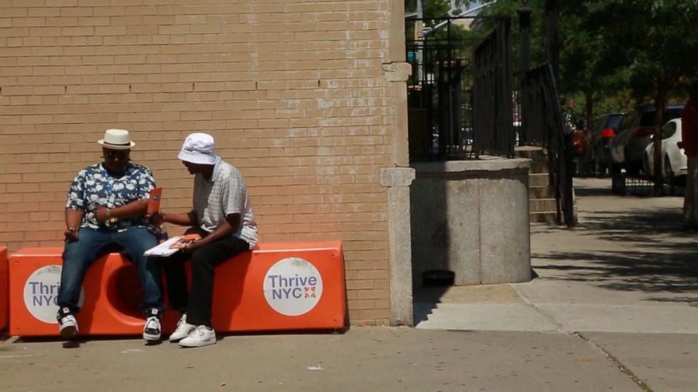 PHOTO: The Friendship Bench offers peer-to-peer mental health conversations on benches in New York City.