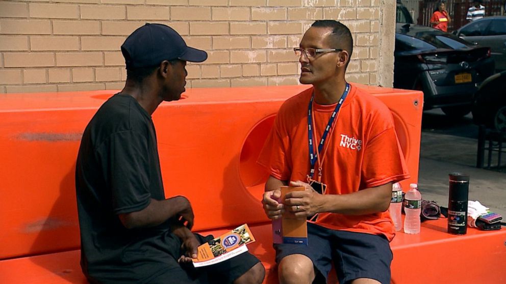 PHOTO: The Friendship Bench offers peer-to-peer mental health conversations on benches in New York City.