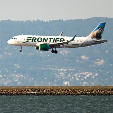 PHOTO: In this June 8, 2023, file photo, a Frontier Airlines plane lands at San Francisco International Airport (SFO) in San Francisco.