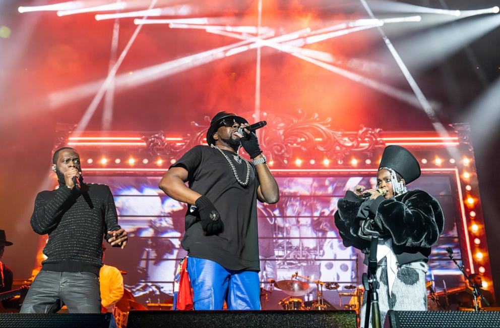 PHOTO: Pras Michel and Wyclef Jean of The Fugees perform with Lauryn Hill at Oakland Arena, Nov. 7, 2023, in Oakland, Calif. 