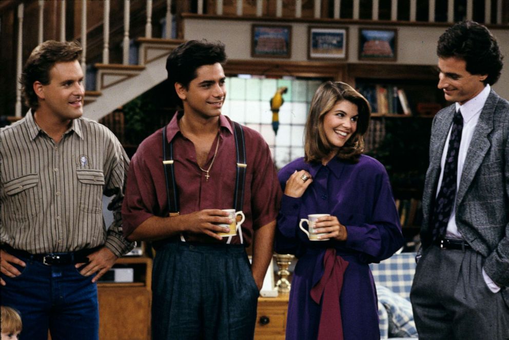 PHOTO: Dave Coulier (Joey), John Stamos (Jesse) Lori Loughlin (Rebecca) and Bob Saget (Danny) in a scene from the TV show "Full House" on Sept. 29, 1989.